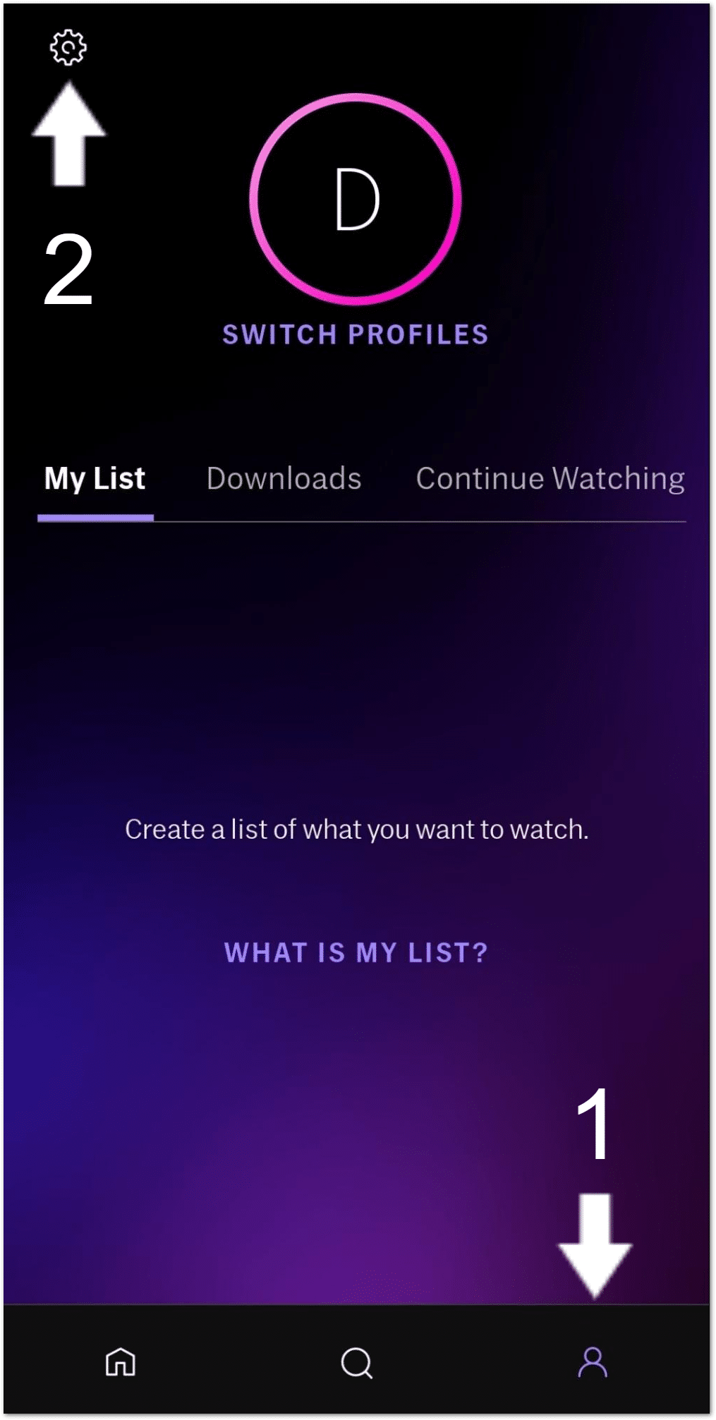 access settings menu on HBO Max mobile app to sign out and to fix HBO Max black screen, keeps freezing, crashing, or lagging
