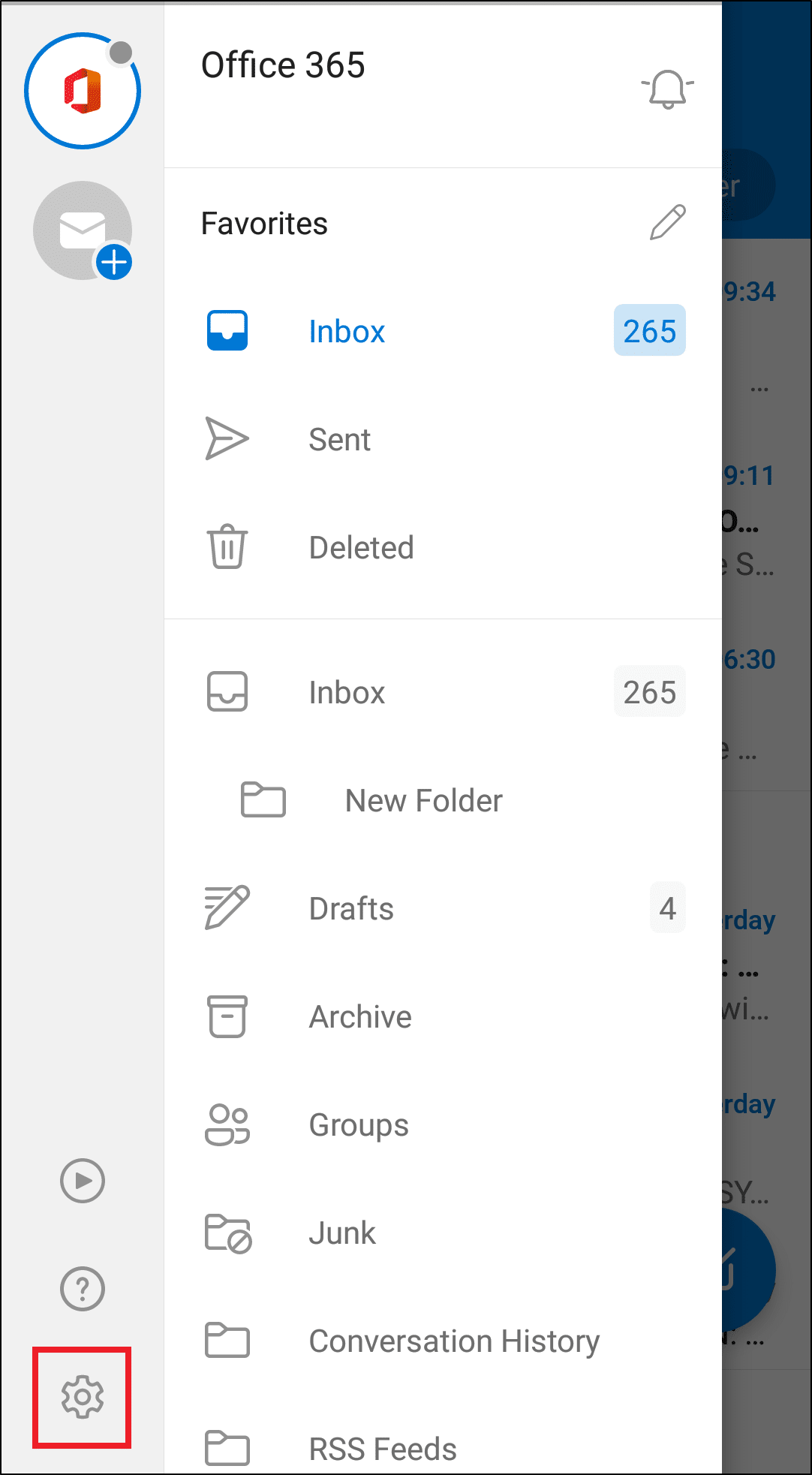 access settings menu on Microsoft Outlook mobile app to log back in and fix Microsoft Outlook app email notifications not working on iOS or Android