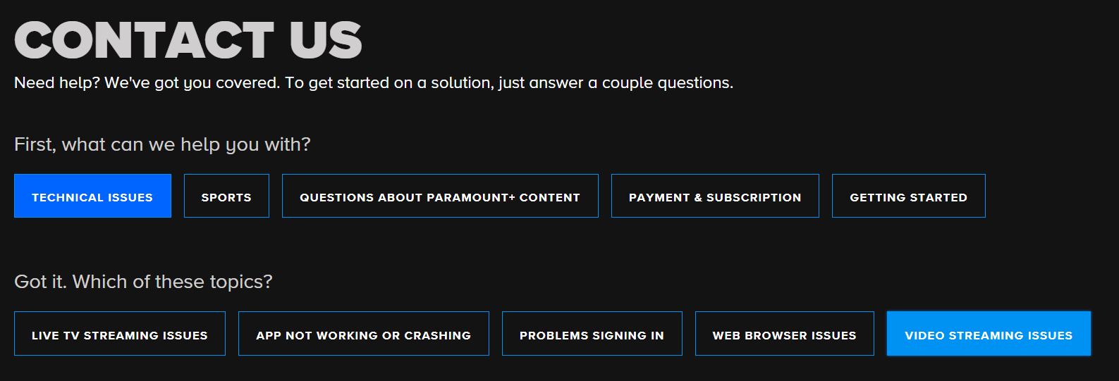 contact Paramount Plus Support Center through official website to fix Paramount Plus keeps buffering, not working, playing or loading