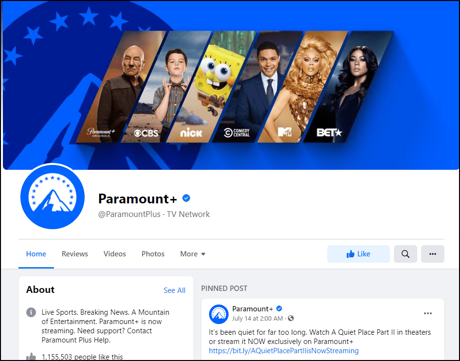 contact Paramount Plus Support Center through Official Facebook Page to fix Paramount Plus keeps buffering, not working, playing or loading
