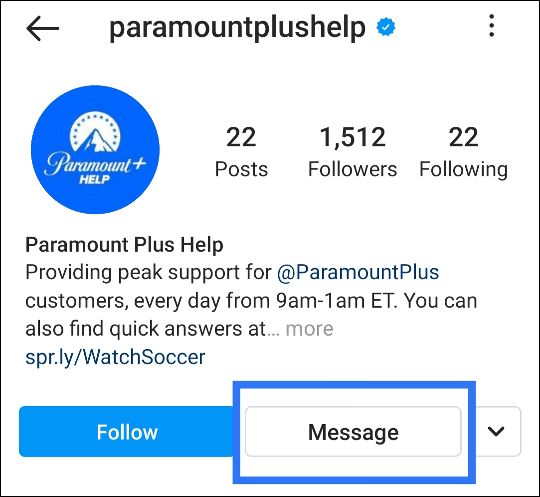 contact Paramount Plus Support Center through Instagram page and direct messaging to fix Paramount Plus keeps buffering, not working, playing or loading