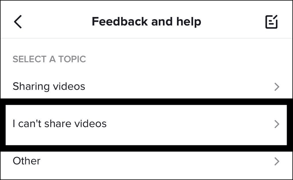 report sharing issue to TikTok support to fix can't share TikTok videos or video sharing not working