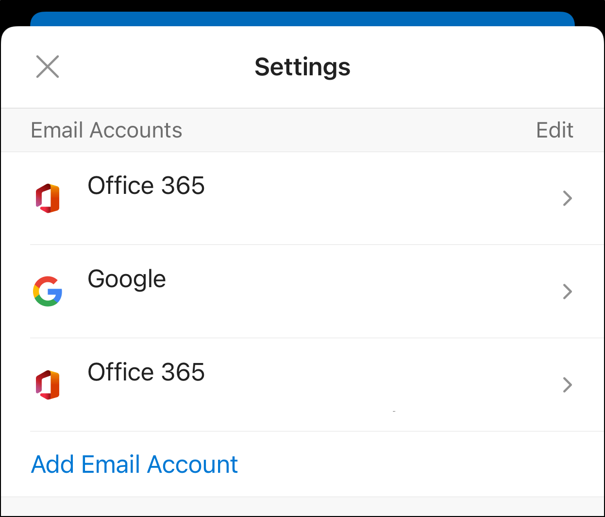 select email account to log out of to re-login to fix Microsoft Outlook app email notifications not working on iOS or Android