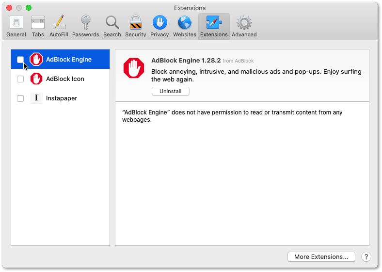 disable adblock extension on safari web browser on macOS to fix Paramount Plus keeps buffering, not working, playing or loading