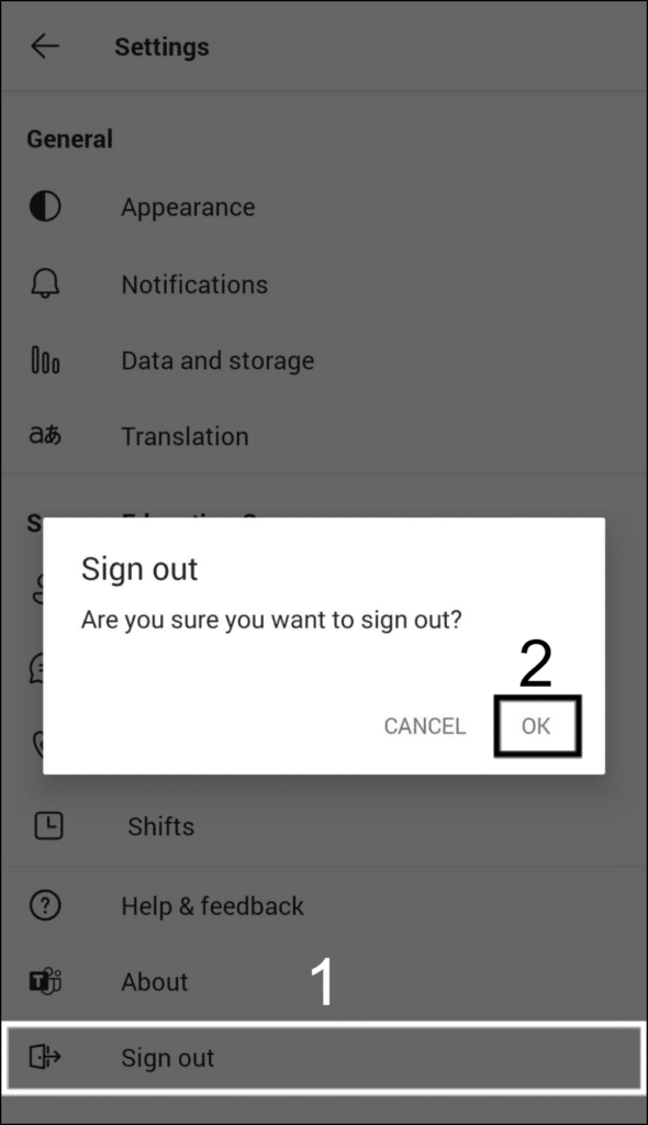 sign out and back in to the Microsoft Teams mobile app on Android or iOS to fix Microsoft Teams contacts and calendar not showing, updating, or syncing with Outlook