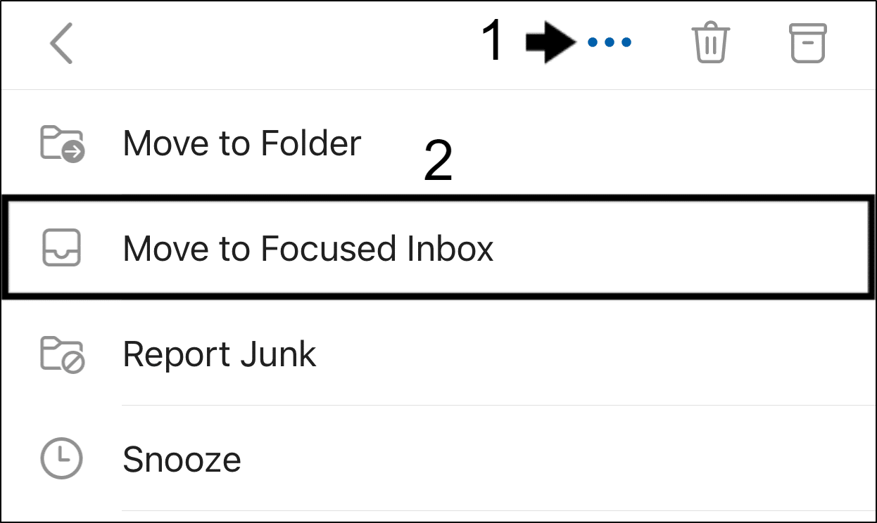 move emails to focused inbox to fix Microsoft Outlook app email notifications not working on iOS or Android