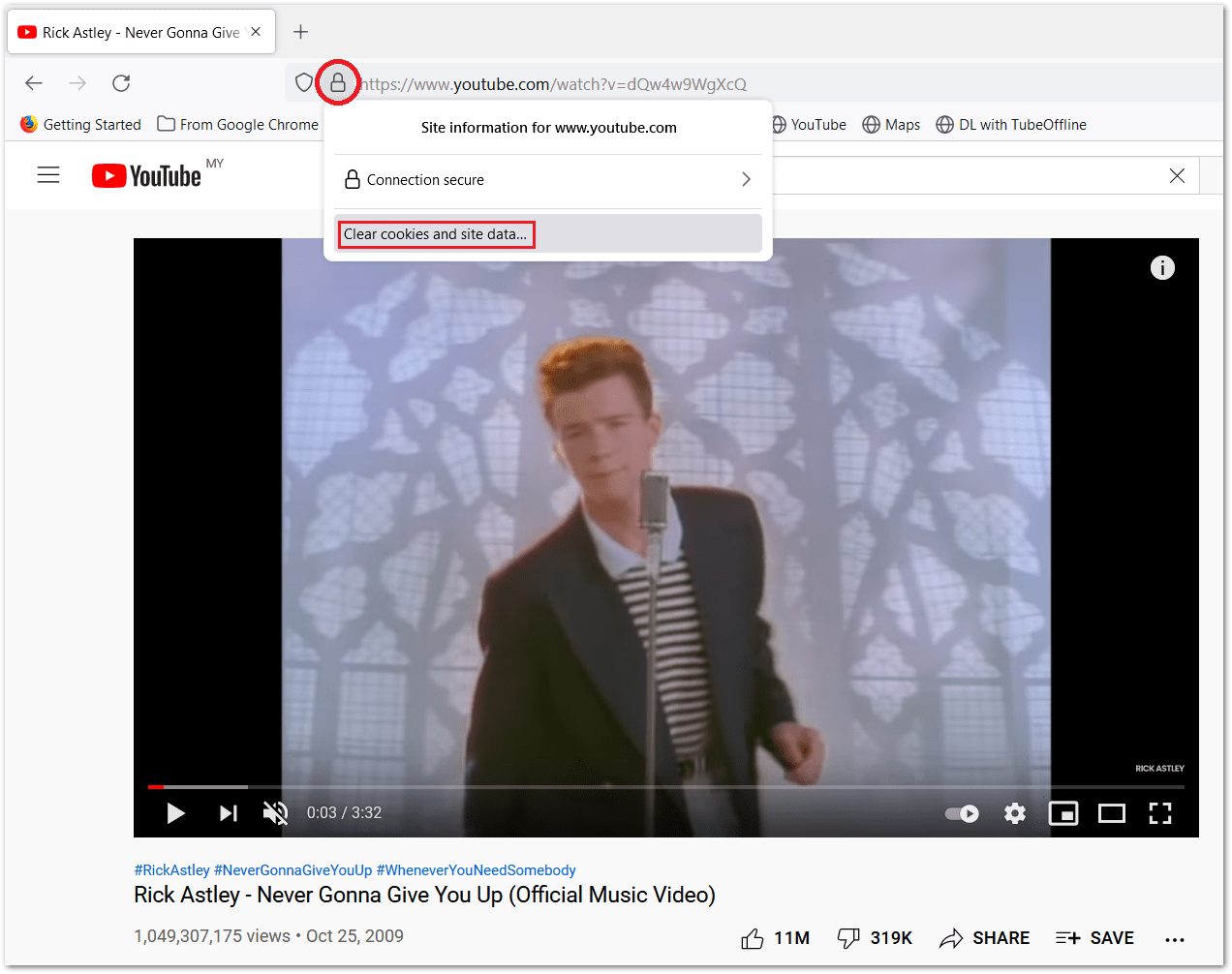 clear the YouTube website cache data and cookies on Mozilla Firefox on Windows to fix YouTube search bar and filters not working or showing results