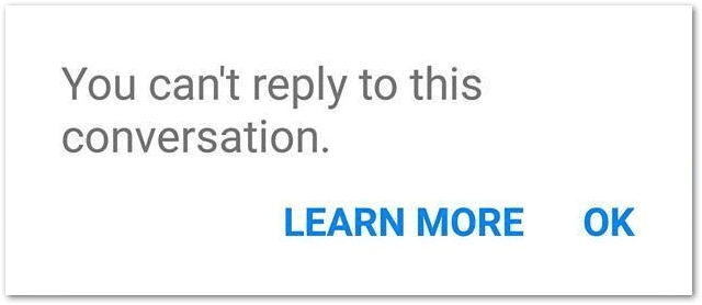 Facebook Messenger "you can't reply to this conversation" or messaging blocked