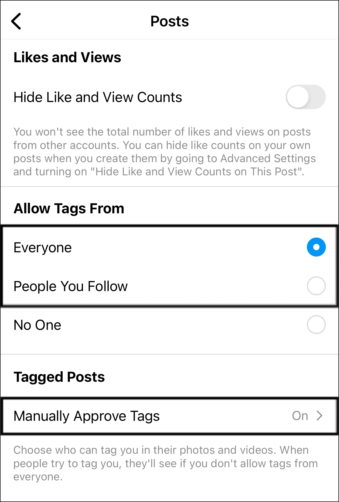 check and reconfigure post privacy settings to allow other users to tag you in Instagram posts to fix Instagram tagging or story mentions not working or showing