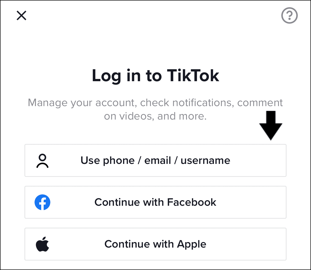 log in to TikTok using phone number, email or username to change account password to fix can't log in to TikTok, "Too many attempts, please try again" error message, or login failed