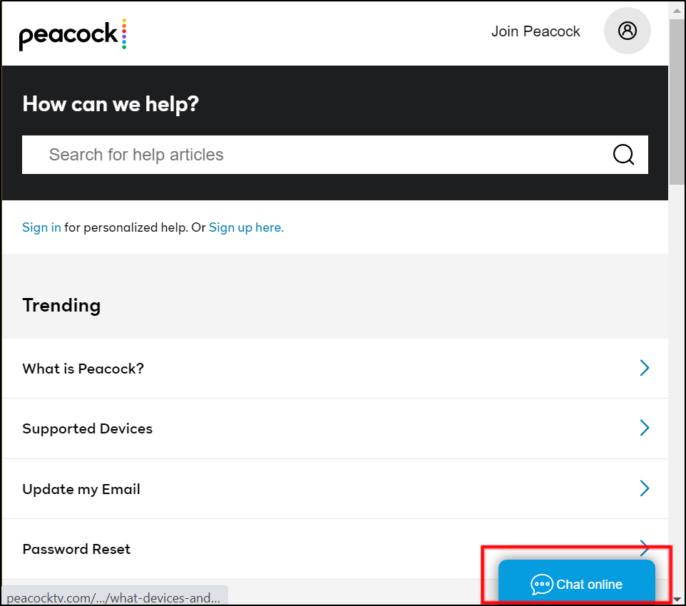 contact Peacock TV Support Center through official website to fix Peacock TV buffering, not loading or working