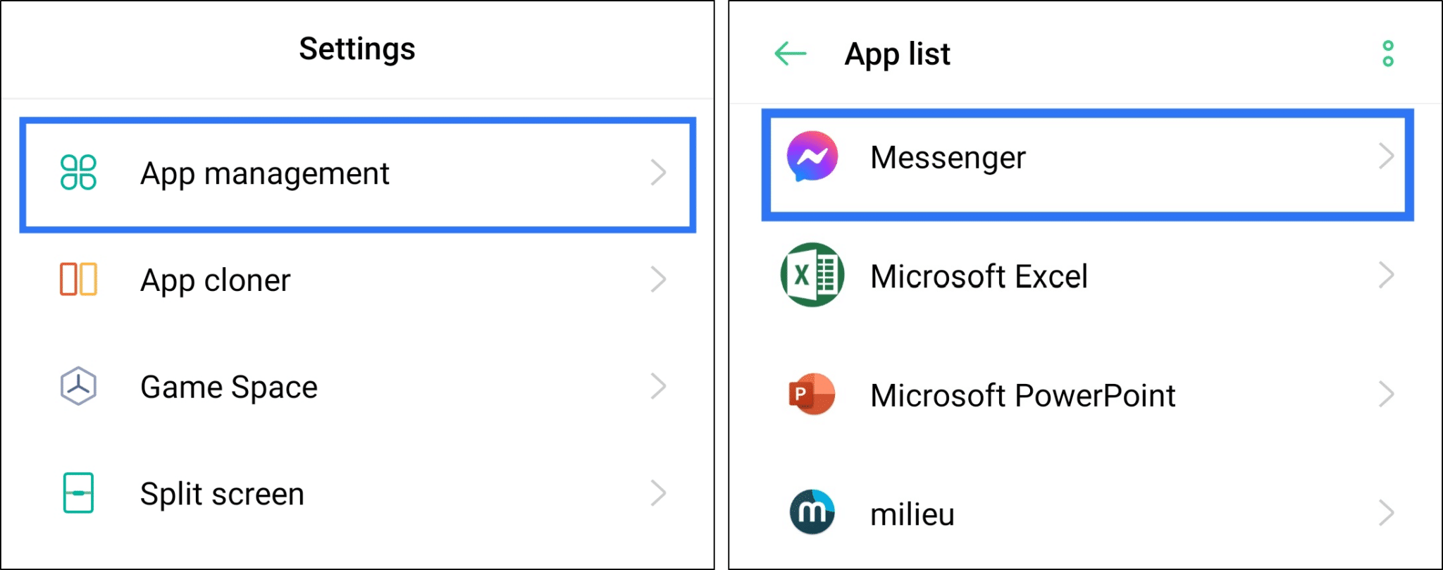 access Facebook Messenger app settings in system settings on Android to enable notifications and fix Facebook Messenger not sending, working, receiving, showing or loading messages