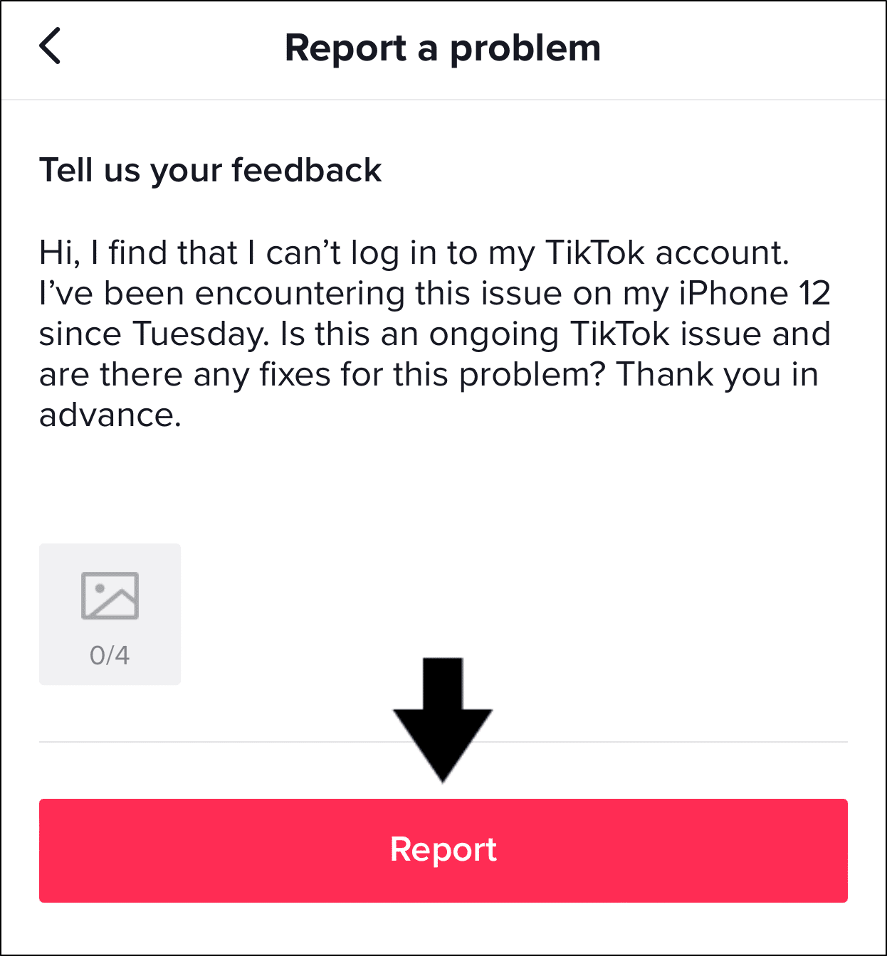 report the login problem to TikTok Support to fix can't log in to TikTok, "Too many attempts, please try again" error message, or login failed