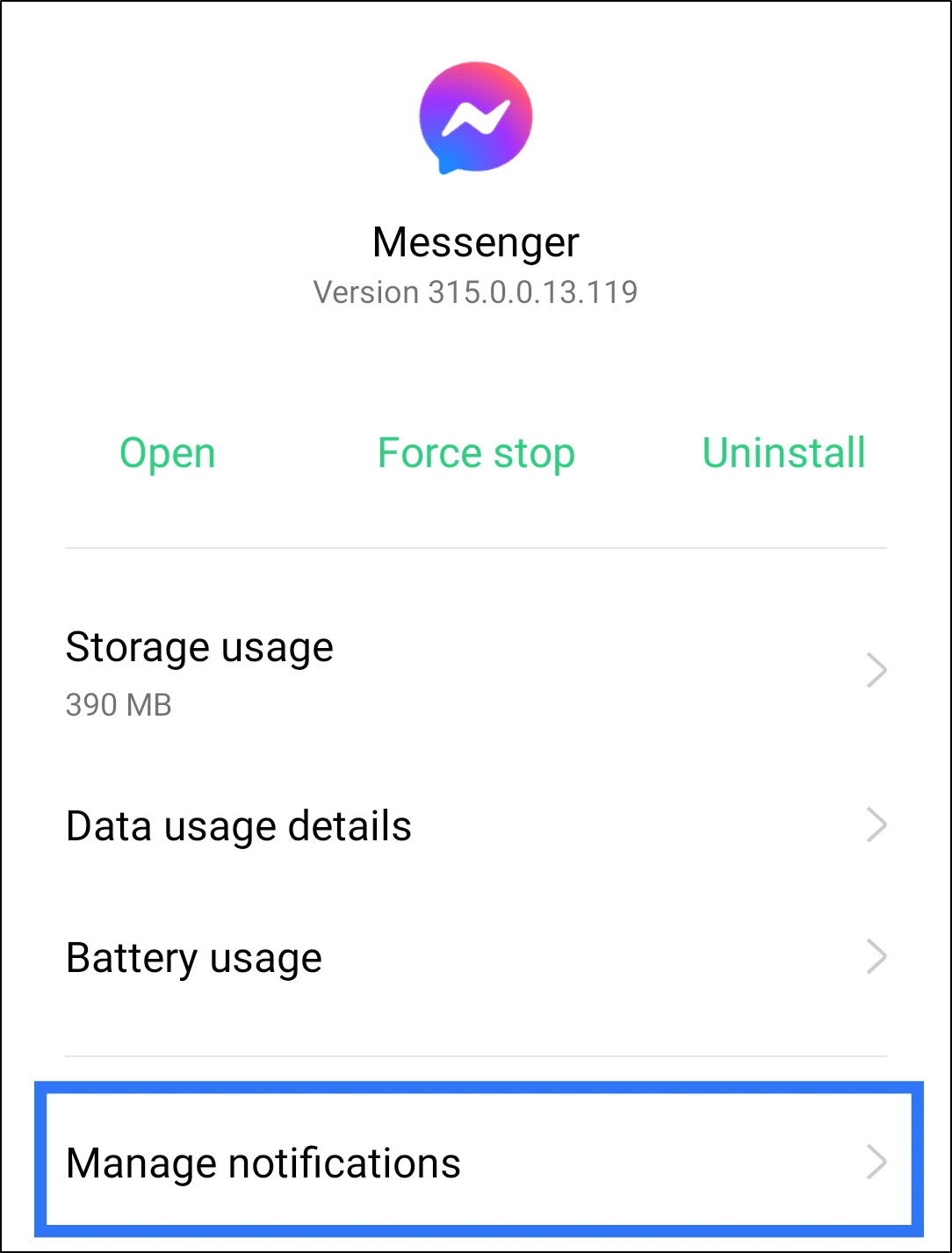 check and enable Facebook Messenger notification settings through system settings to fix messages not sending, working, receiving, showing or loading