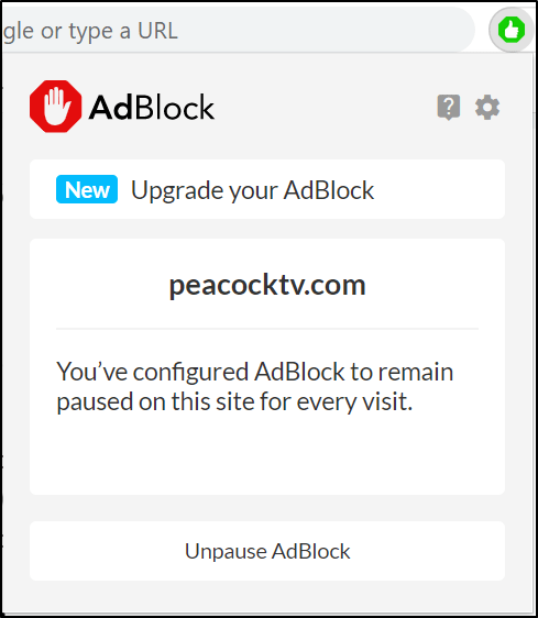disable adblock extension on web browser to fix Peacock TV buffering, not loading or working