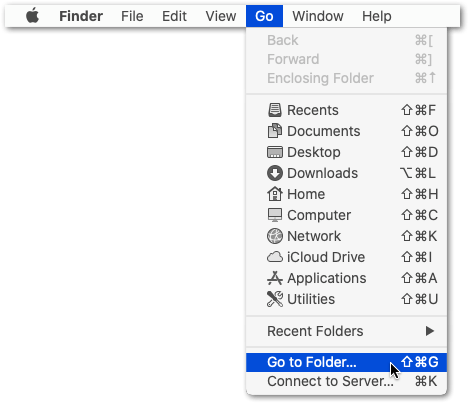 select Go to Folder on macOS to open discord files and delete discord cache files on macOS to fix Discord keeps logging out