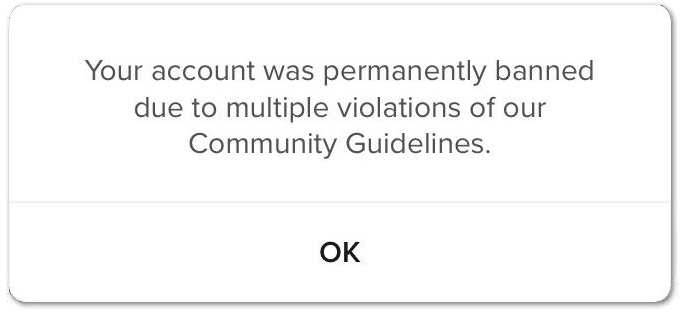 TikTok "your account was permanently banned" error message