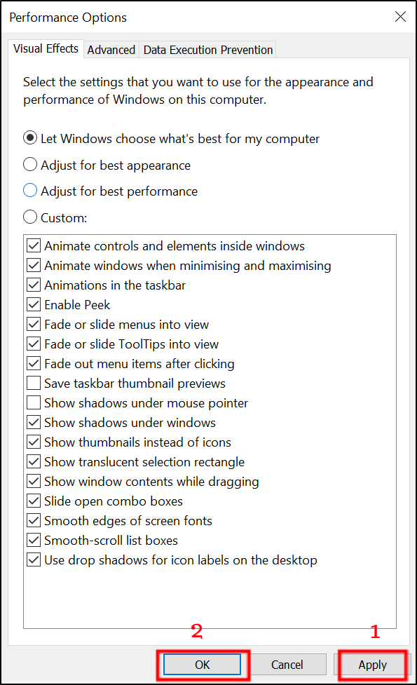 edit and reconfigure performance settings on Windows to fix Netflix no sound, audio problems/issues or volume not working