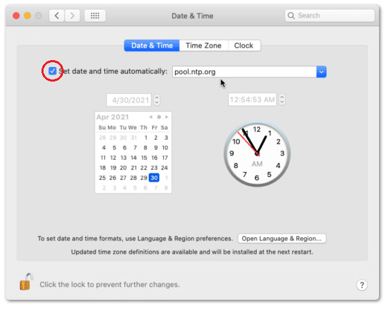 recalibrate the date and time settings or set automatically on macOS to Fix Facebook Video or Story Views Not Showing or Working