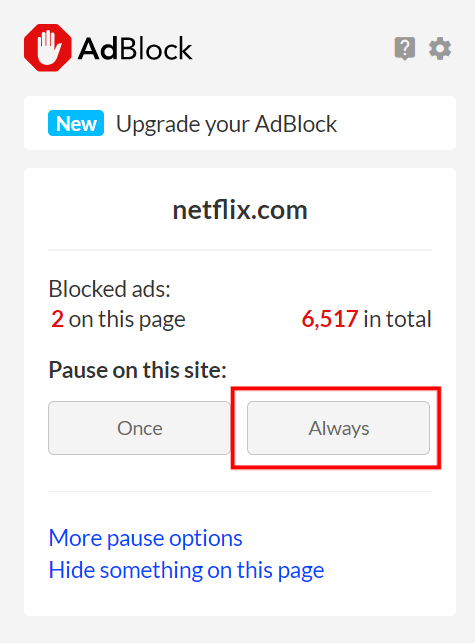 disable adblock extension on web browser on Netflix website to fix Netflix no sound, audio problems/issues or volume not working