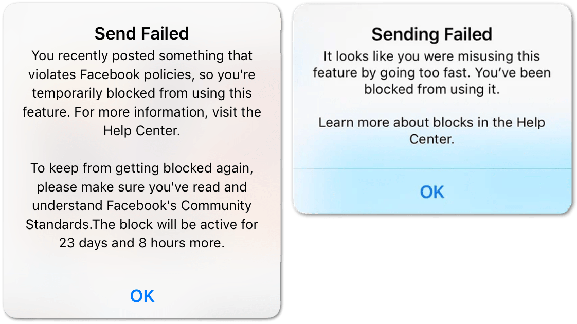 Facebook Messenger Send Failed error message or action blocked - fix messages not sending, working, receiving, showing or loading