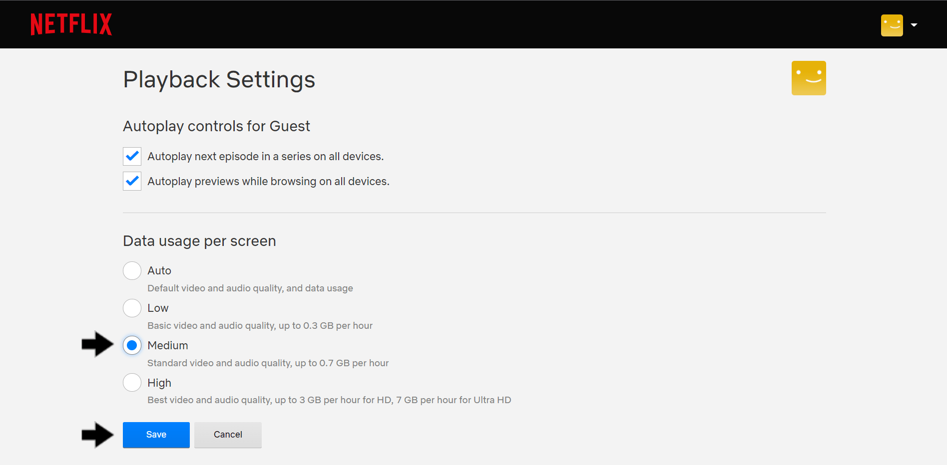 lower streaming quality through Netflix account settings to fix Netflix no sound, audio problems/issues or volume not working