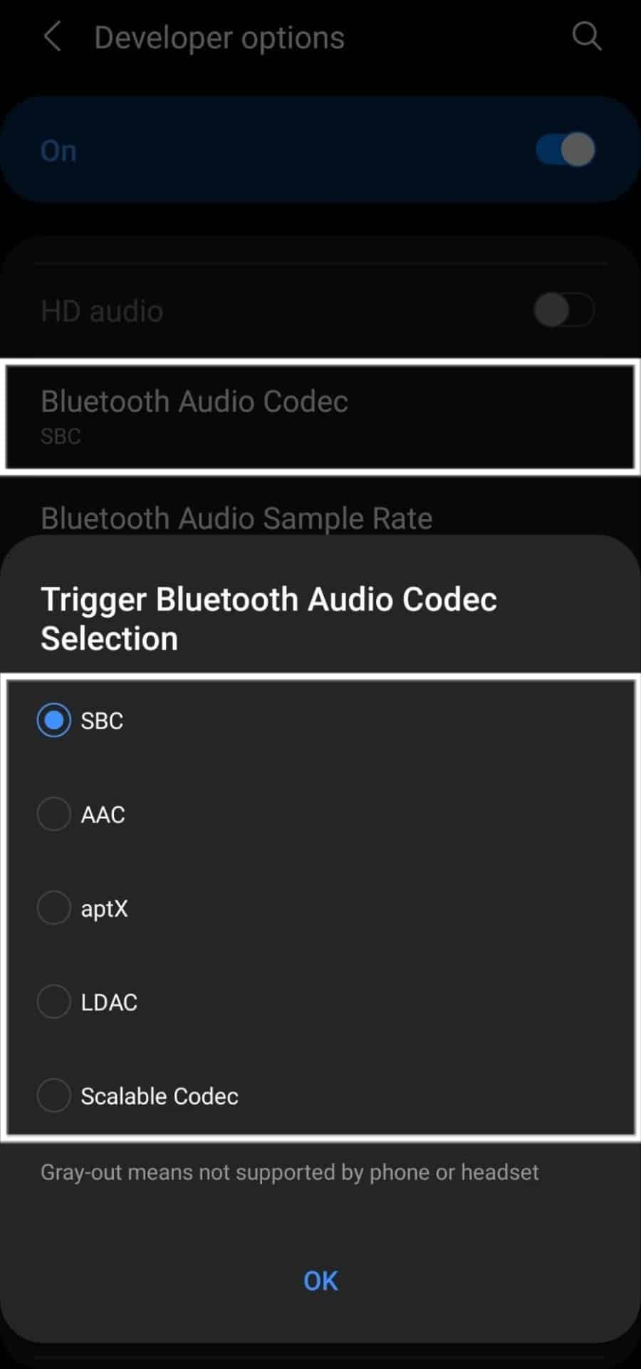 change Bluetooth Audio Codec settings on Android to fix HBO Max no sound, audio, or volume not working or playing