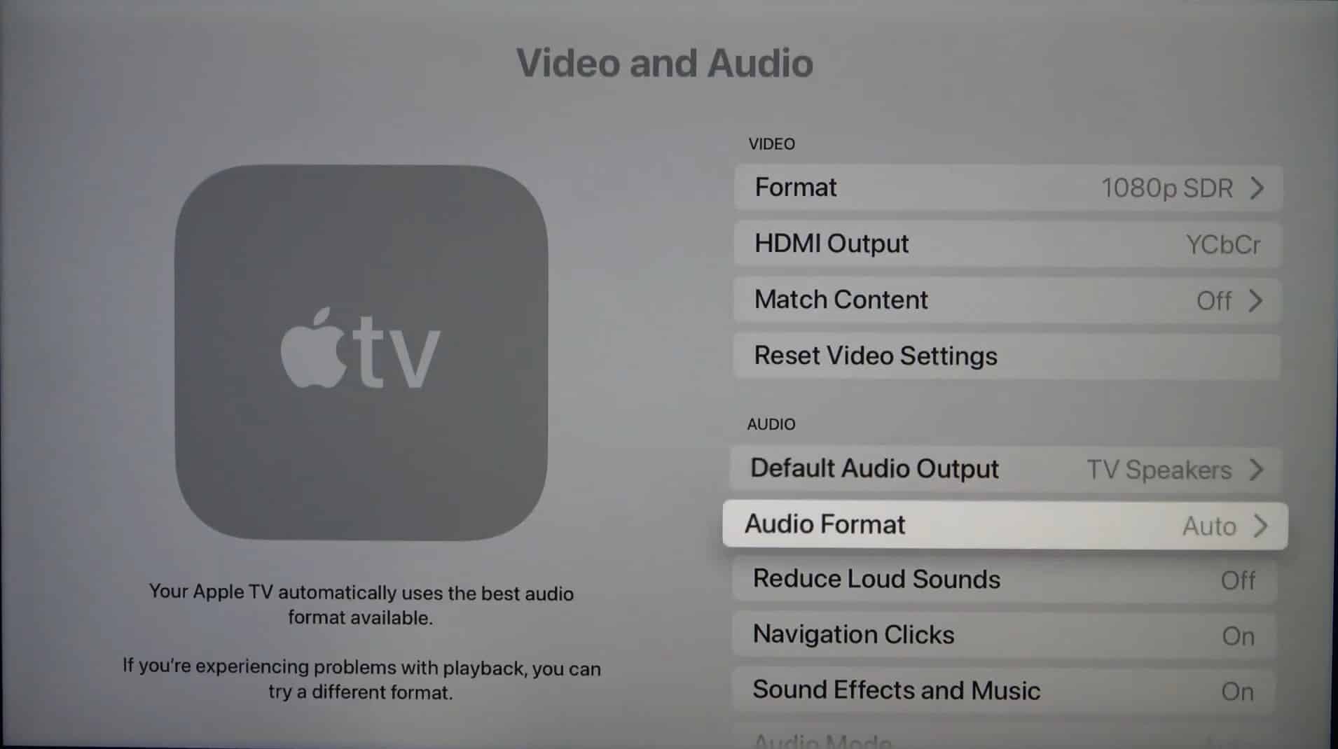 change Audio Format through Apple TV settings to fix HBO Max no sound, audio, or volume not working or playing