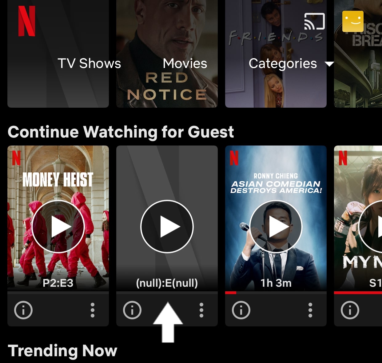 Netflix continue watching feature not working, showing, loading, or updating