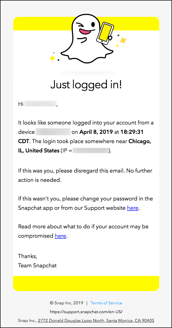 Snapchat suspicious login Snapchat suspicious login email - can't log in, sign in to Snapchat, password not working, or Could Not Connect error