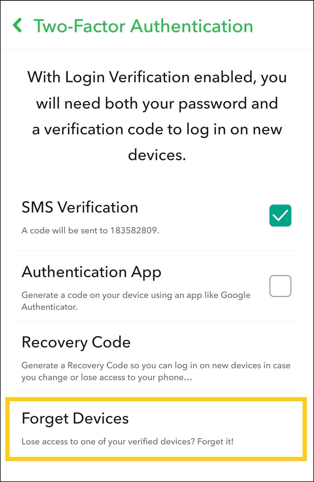 Forget any unrecognized linked devices to secure Snapchat account to fix can't log in, sign in to Snapchat, password not working, or Could Not Connect error