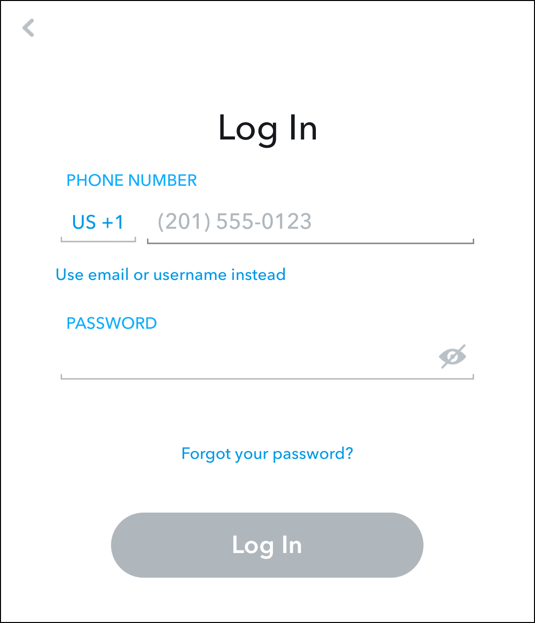 Snapchat log in using phone number to fix can't log in, sign in to Snapchat, password not working, or Could Not Connect error