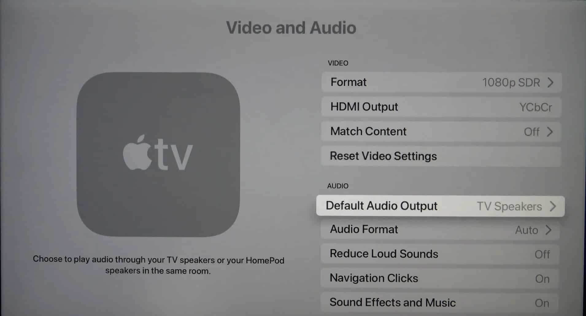 change default audio output through Apple TV settings to fix HBO Max no sound, audio, or volume not working or playing