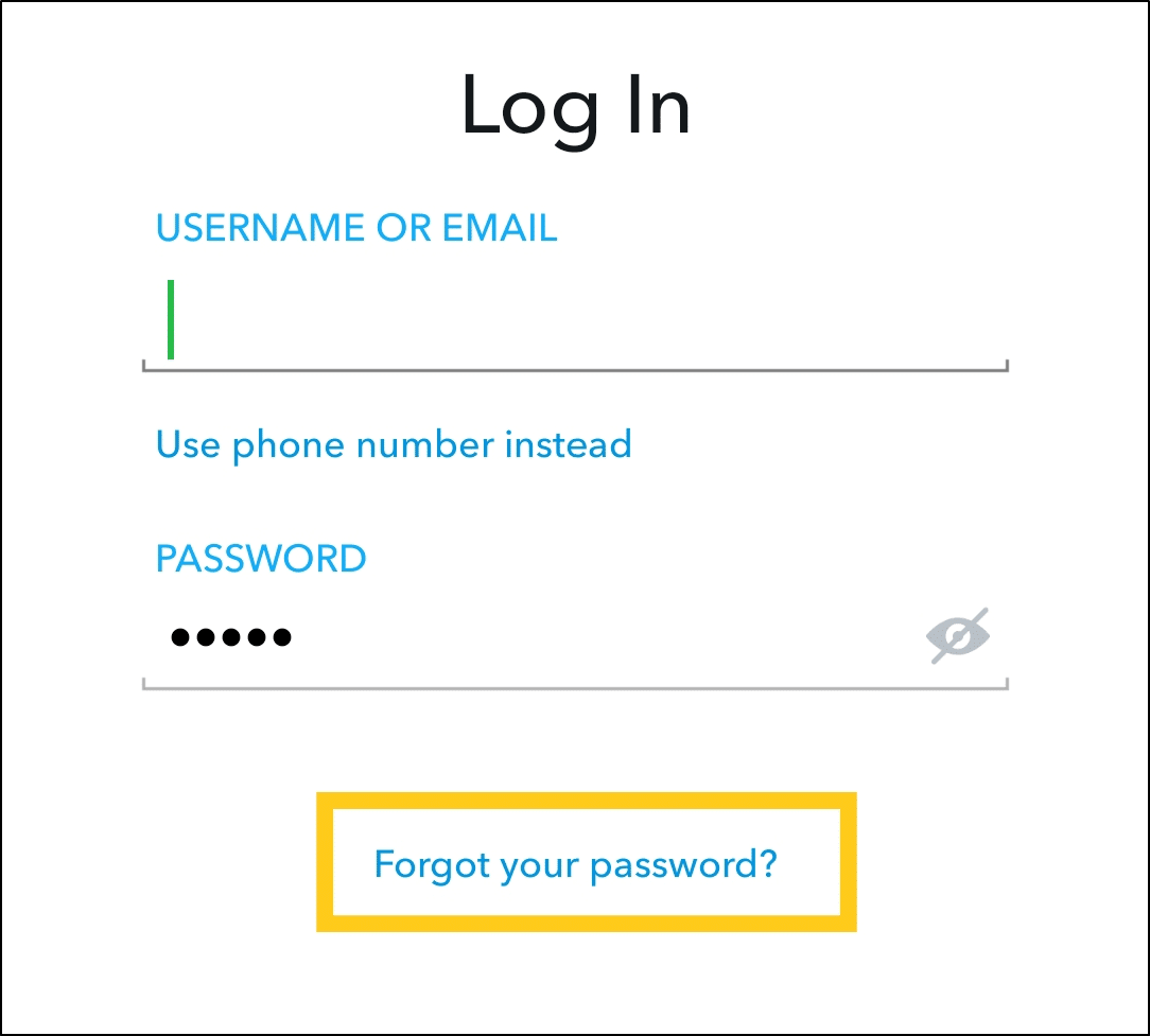 reset your Snapchat account password to fix can't log in, sign in to Snapchat, password not working, or Could Not Connect error