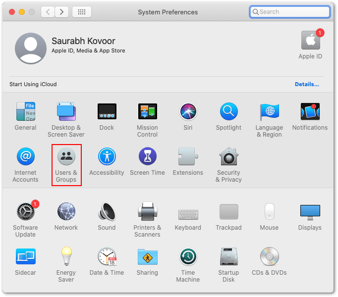 open Users & Groups settings menu on macOS to add Teams to Login Items list to fix Microsoft Teams desktop notifications not working on Windows or macOS