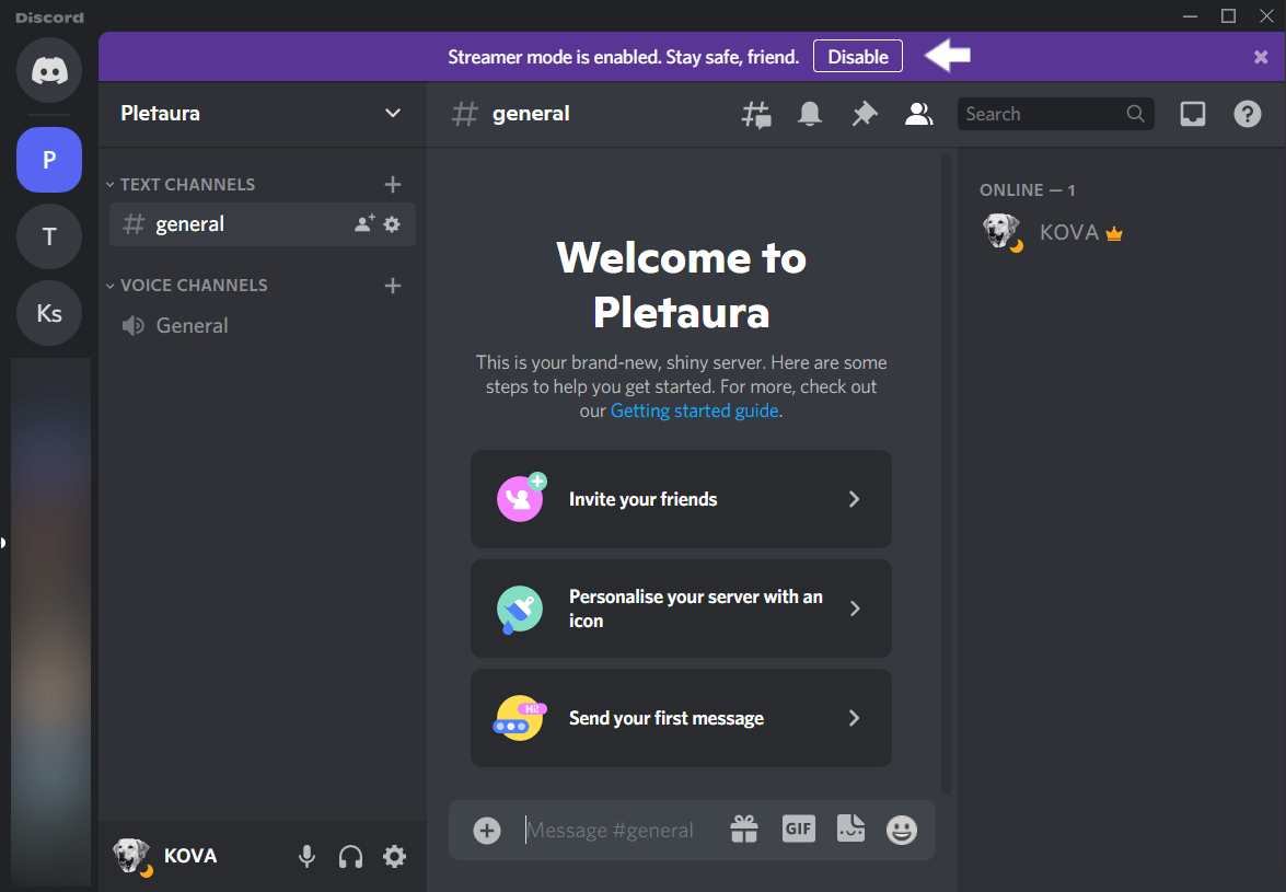 disable Streamer mode on Discord to fix the Discord search bar or function not working or showing no results