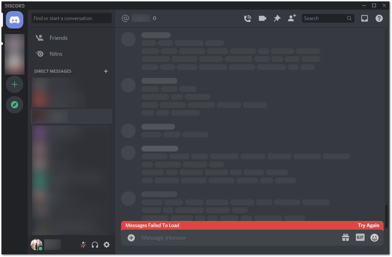 Discord messages not receiving, loading, updating or "Message Failed to Load" error
