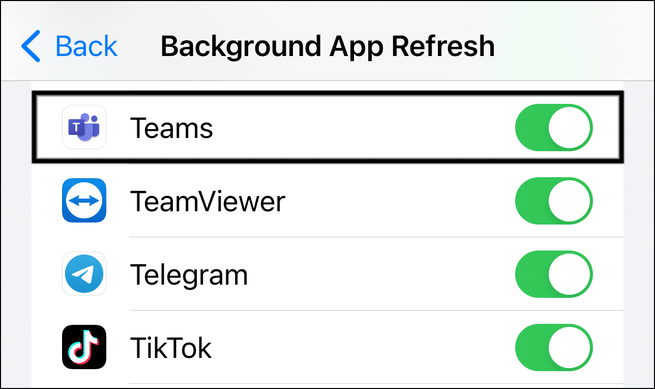 allow background data usage to fix Microsoft Teams mobile notifications not working or showing on iOS