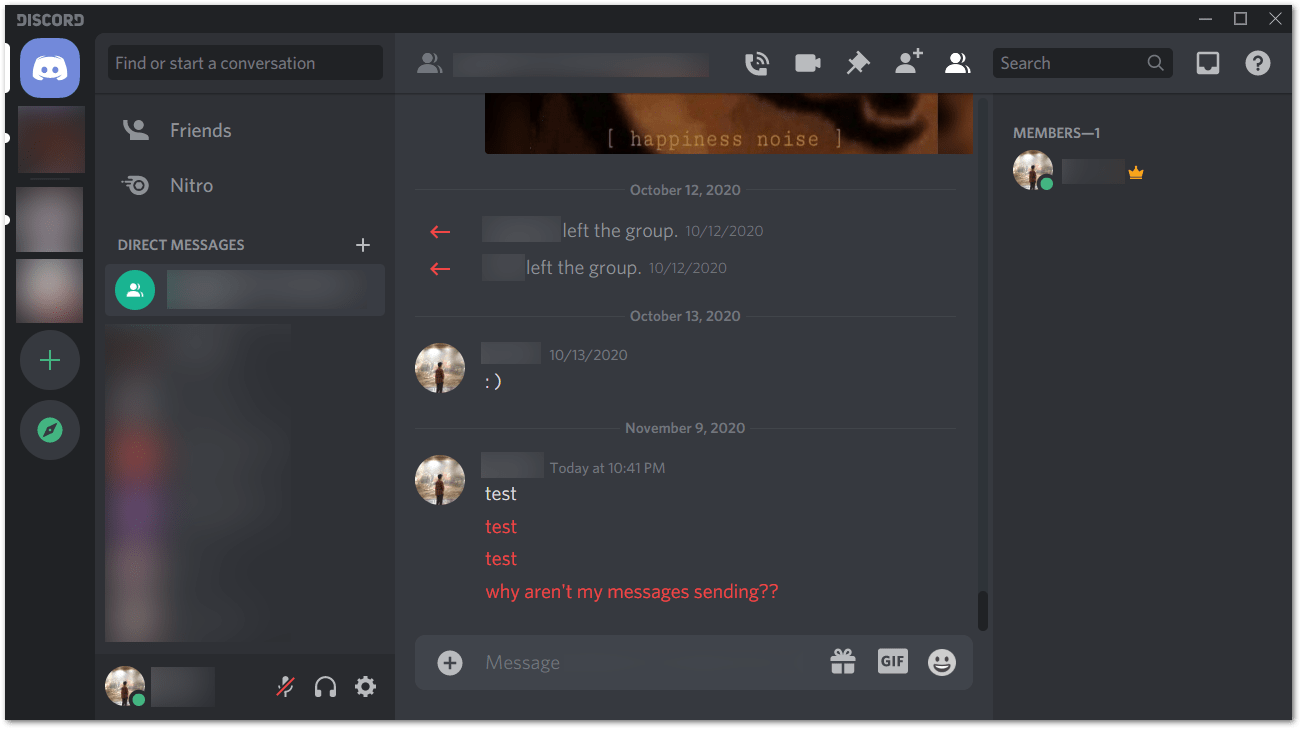 Discord red text "Failed to send message" error or messages not sending