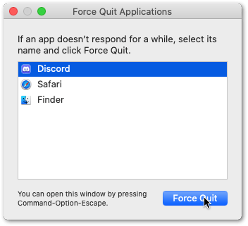 force close/quit the Discord application to restart it on macOS to fix Discord keeps freezing or lagging