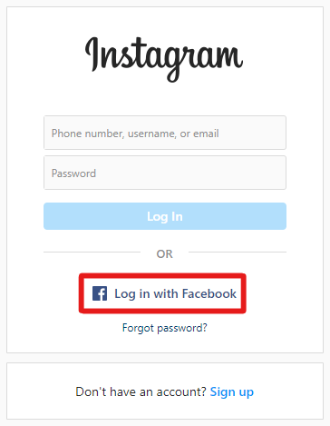 log in via facebook to fix the Instagram "Something Went Wrong" or "Try Again Later" errors