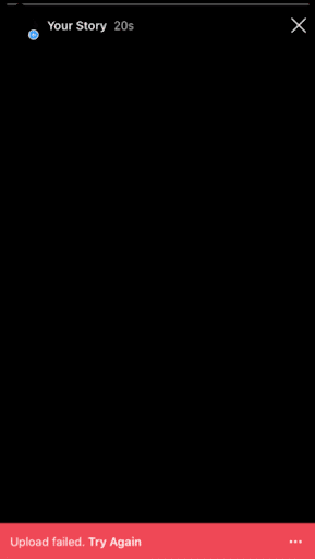 "upload failed. try again" error on instagram stories not uploading or stuck posting