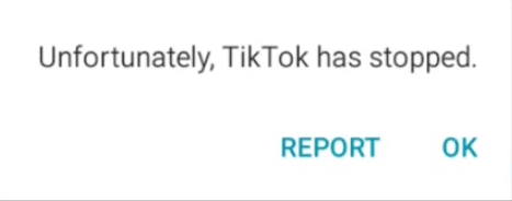 tiktok crashing and showing an error message stopped working