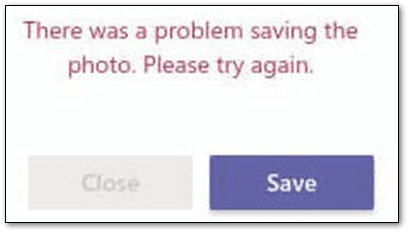 error message when users try to upload their new profile picture on Microsoft Teams
