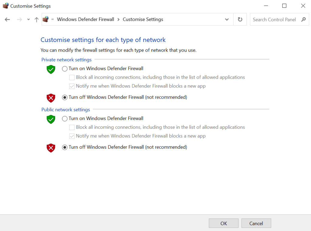 Go to the Windows Defender Firewall Settings to turn off your device’s firewall or antivirus temporarily to fix can't download, install or update Microsoft Teams or msi installer not working or Failed to Extract Installer problem