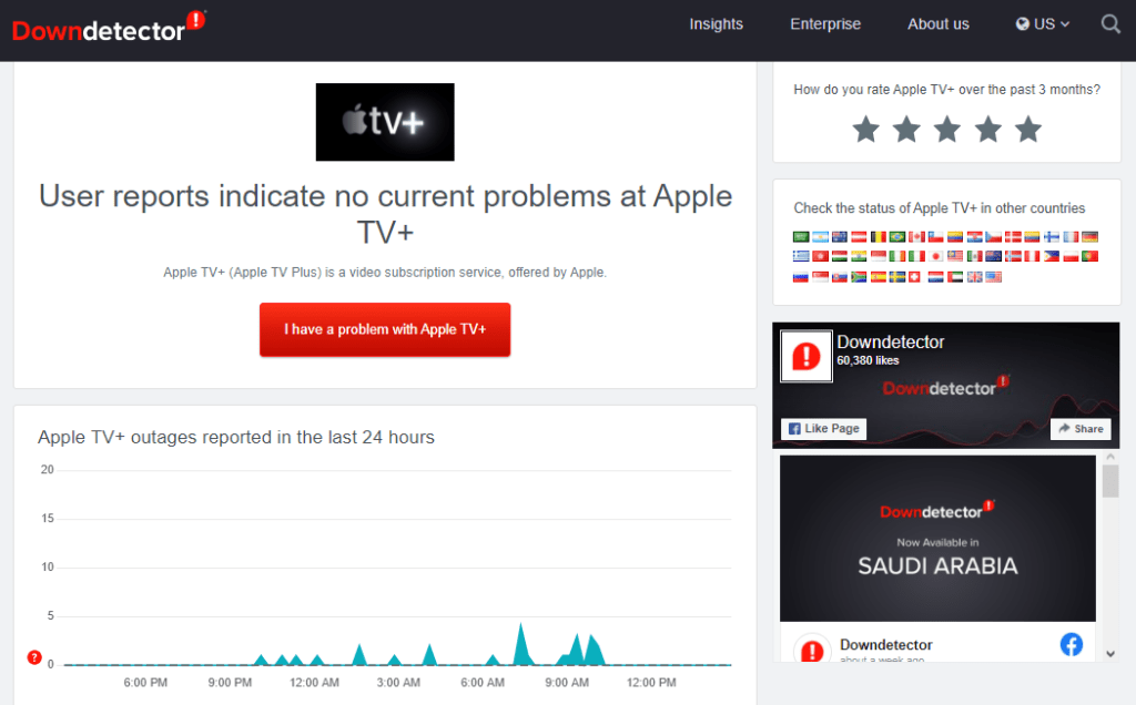 Check Apple TV+ Server Status Through Third-Party Server Status Checkers if Apple TV+ video unavailable, not working, loading, playing, keeps buffering or streaming issues