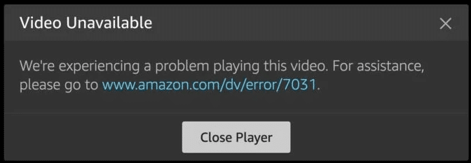 video unavailable error message on amazon prime video