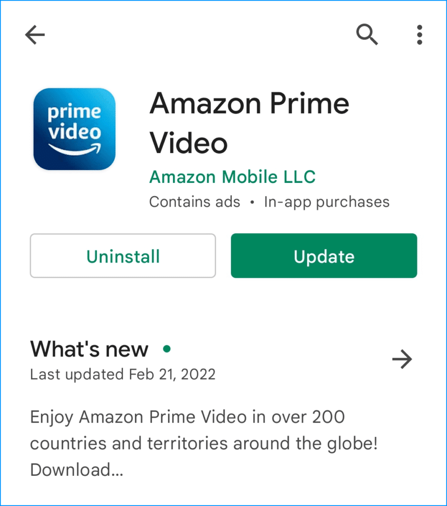 Install Pending App Updates to fix Amazon Prime Video not playing stream or titles/movies or the video player not working, Video Unavailable, Something Went Wrong error message