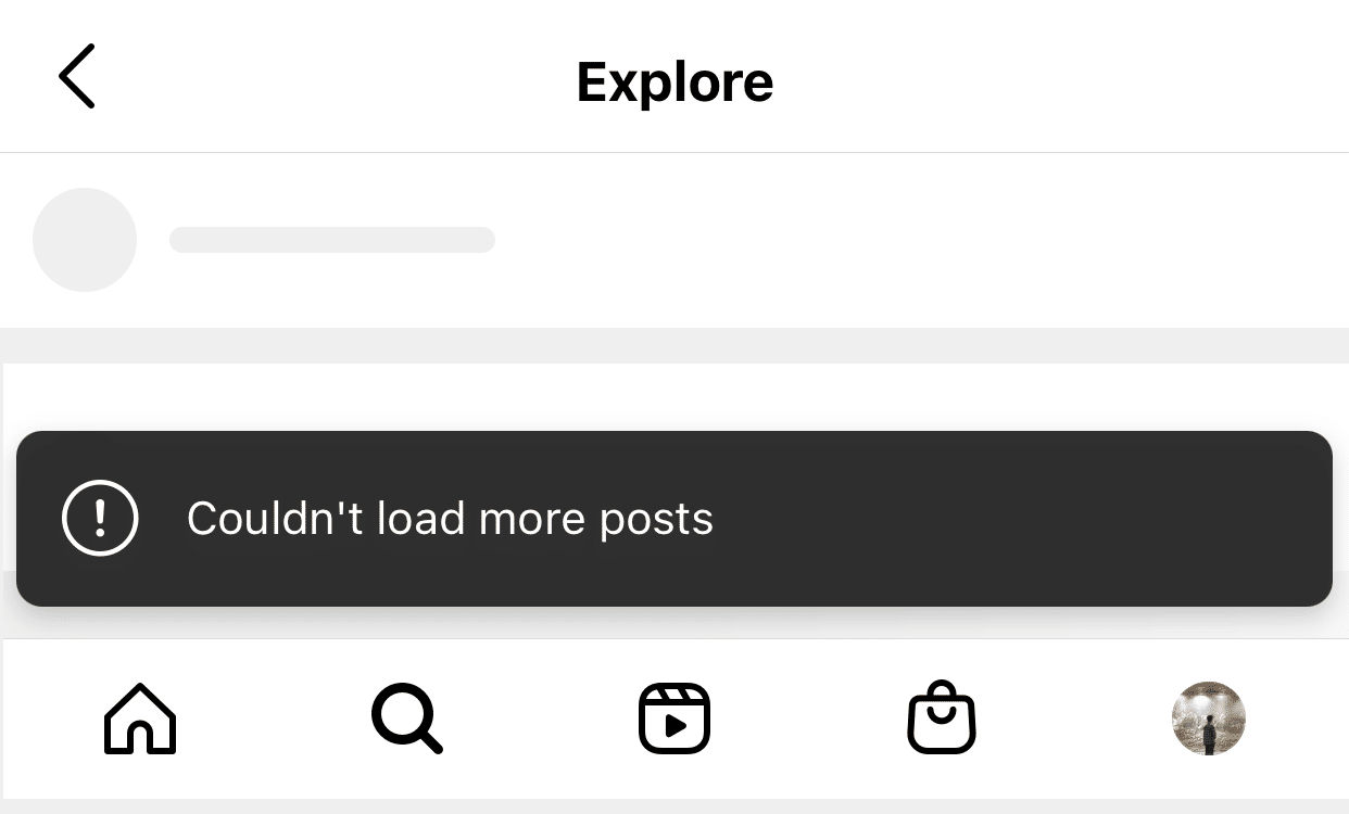 Instagram couldn't load more posts on news feed, homepage or explore page error