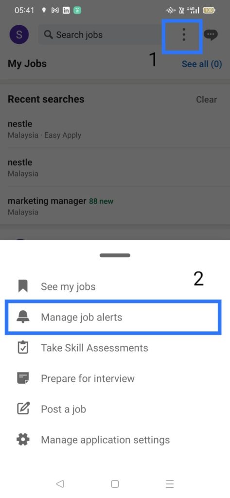manage job alerts on the LinkedIn app for android to fix LinkedIn notifications not working